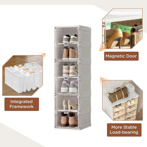 ANTBOX Portable Shoe Box, 6 Tier 6 Pairs, Portable Shoe Organizers Storage Boxes with Magnetic Door, Easy Assembly (Clear) ANTBOX Portable Shoe Box, 6 Tier 6 Pairs, Portable Shoe Organizers Storage Boxes with Magnetic Door, Easy Assembly (Clear)